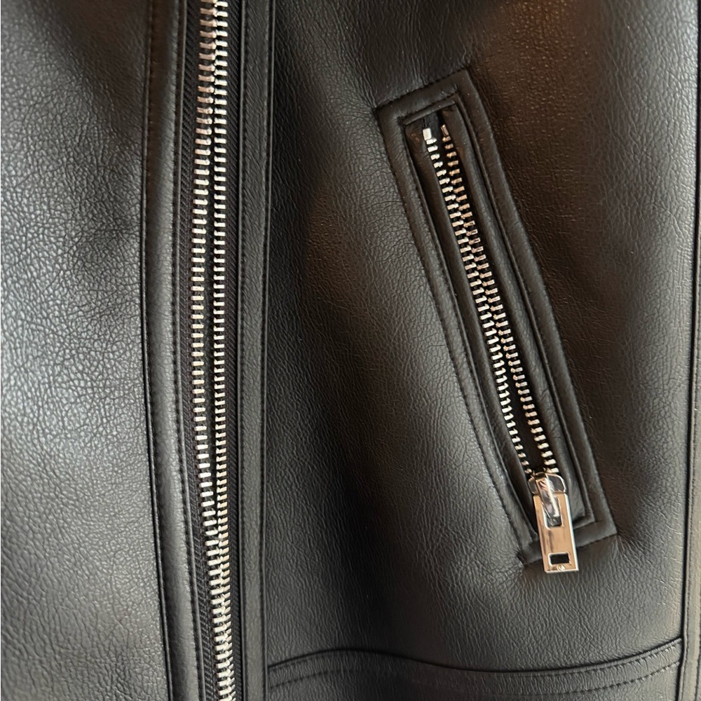 Mango Biker Jacket Shearling Effect Lining - image 3